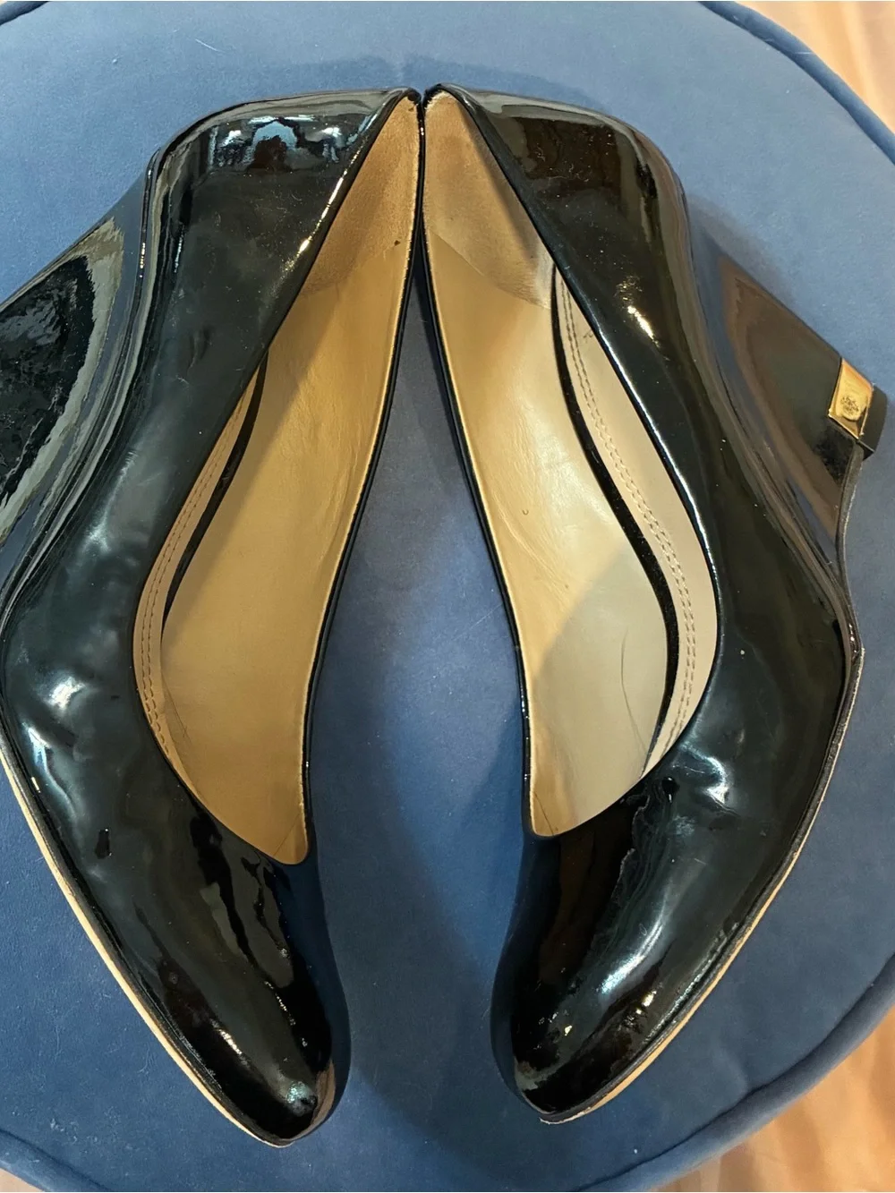 Tory Burch Black Patent Leather Wedge Pumps